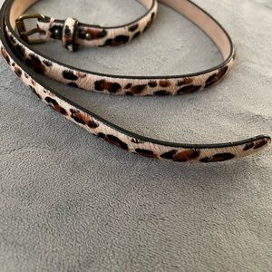 Ann Taylor Leopard Print Calf Skin Hair Leather Skinny Women's Belt NWOT Size M